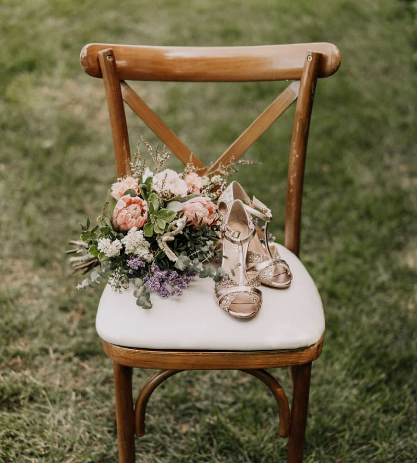 Feb Kes Wedding Shoes Bouquet on Chair