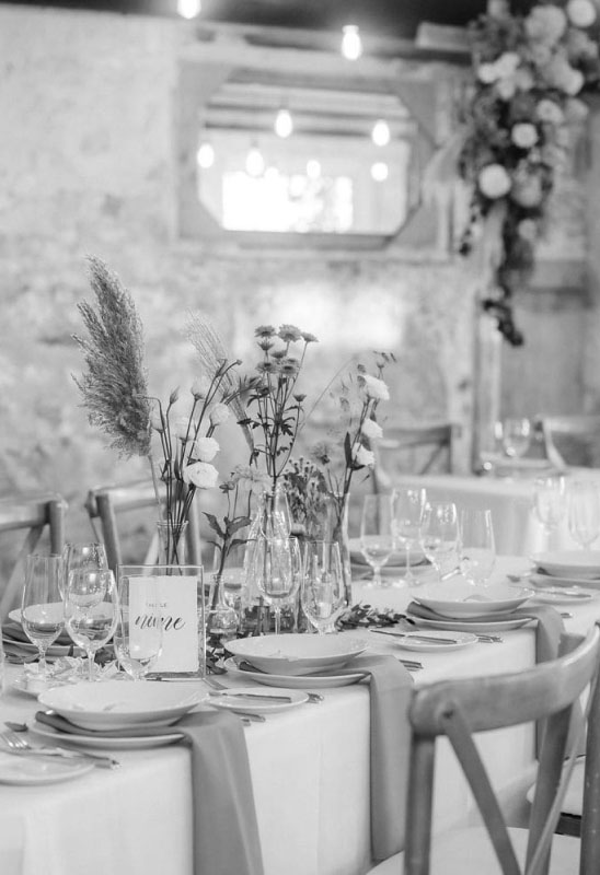 Grayscale Table Wedding Setup Up Close